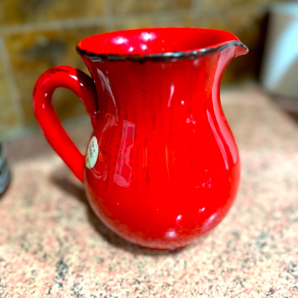Ceramic Pitcher Jug Made in Italy Red Black Pottery 6"